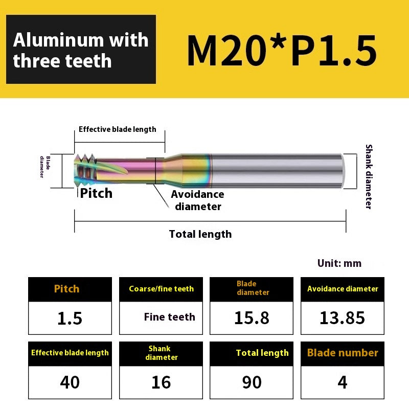 2136-65° aluminum with colorful thread milling cutter lengthened single tooth three-tooth full thread machining center tungsten carbide milling cutter M3M4M5 Shandong Denso Pricision Tools Co.,Ltd.